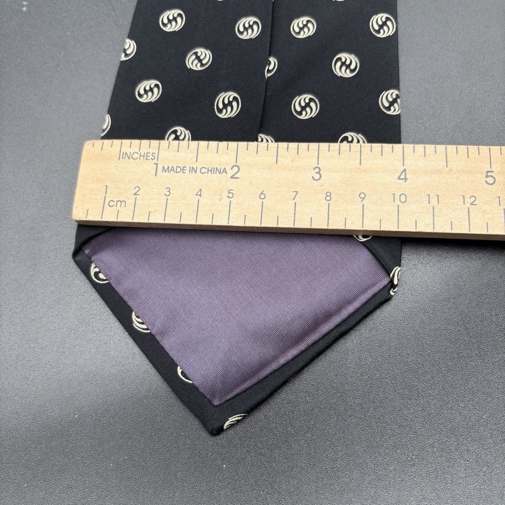 Polo Ralph Lauren Vintage Black Monogram Tie 56 Inch Made in USA 100% Silk 4 In - Picture 13 of 16
